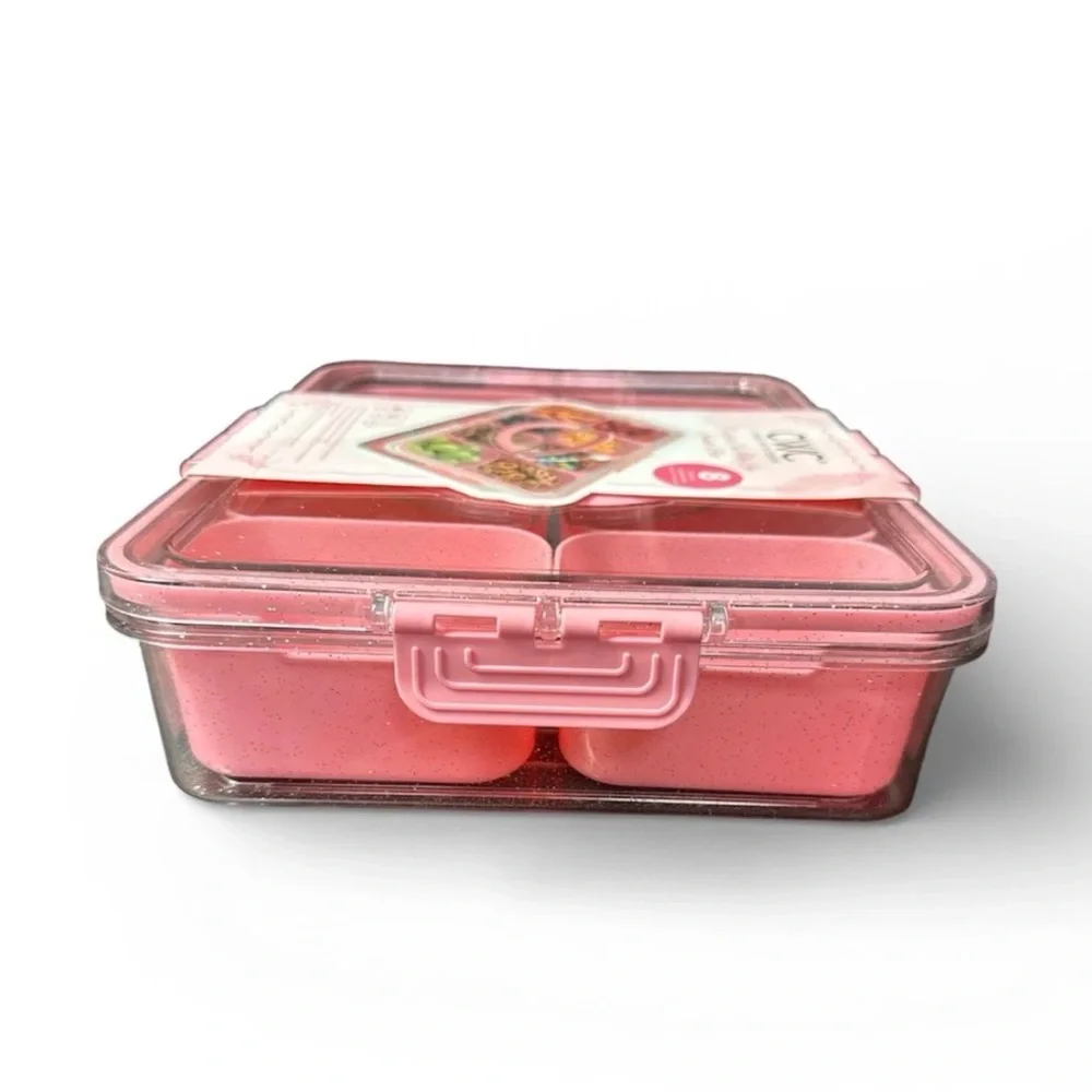 Cook With Color Sparkle with Lid Snack Box Food Storage Container Pink New!